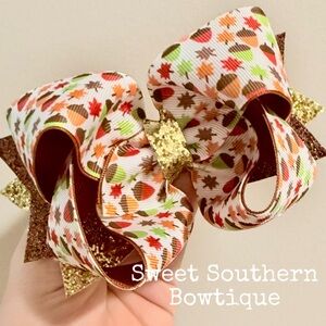 Fall Boutique Hair Bow With Glitter Tails